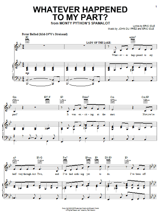 Monty Python's Spamalot Whatever Happened To My Part? Sheet Music Notes & Chords for Easy Piano - Download or Print PDF