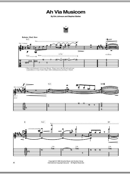 Eric Johnson Ah Via Musicom Sheet Music Notes & Chords for Guitar Tab - Download or Print PDF