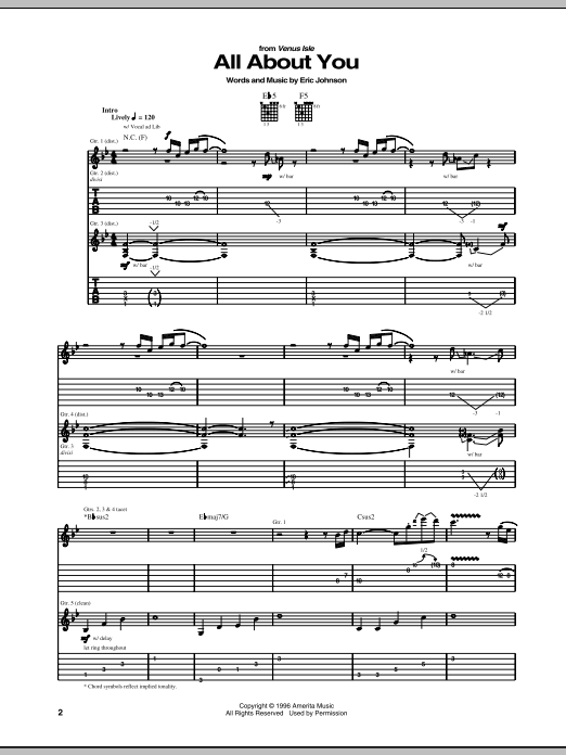 Eric Johnson All About You Sheet Music Notes & Chords for Guitar Tab - Download or Print PDF