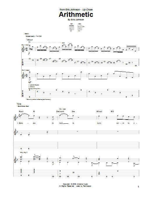 Eric Johnson Arithmetic Sheet Music Notes & Chords for Guitar Tab - Download or Print PDF