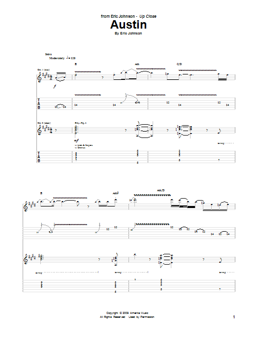 Eric Johnson Austin Sheet Music Notes & Chords for Guitar Tab - Download or Print PDF