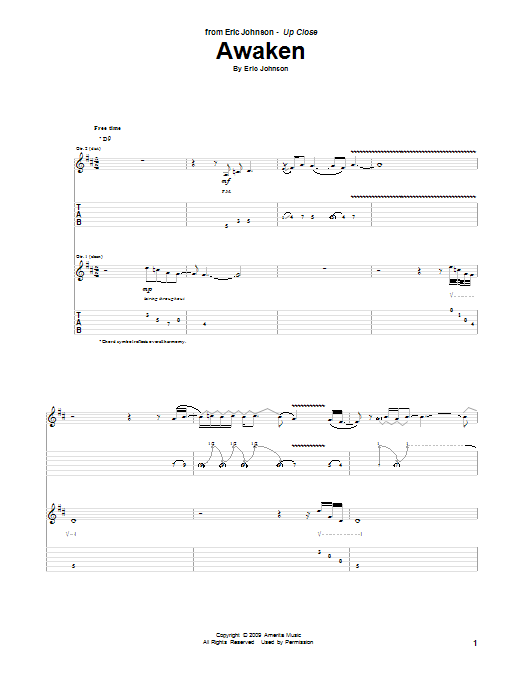 Eric Johnson Awaken Sheet Music Notes & Chords for Guitar Tab - Download or Print PDF