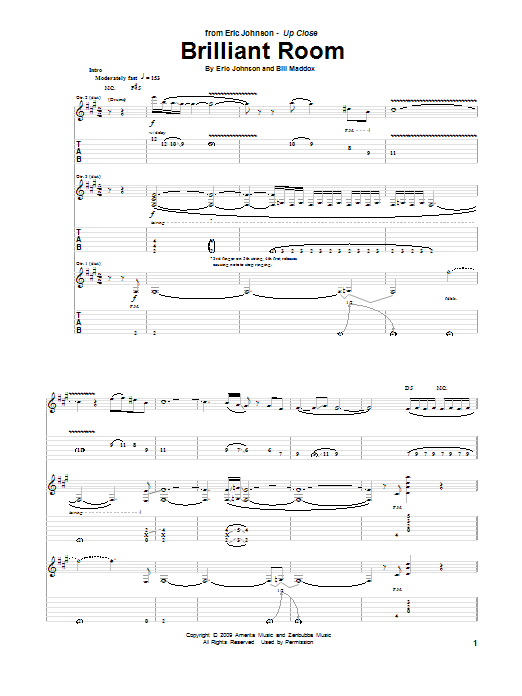 Eric Johnson Brilliant Room Sheet Music Notes & Chords for Guitar Tab - Download or Print PDF
