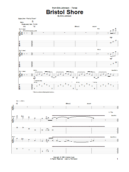 Eric Johnson Bristol Shore Sheet Music Notes & Chords for Guitar Tab - Download or Print PDF