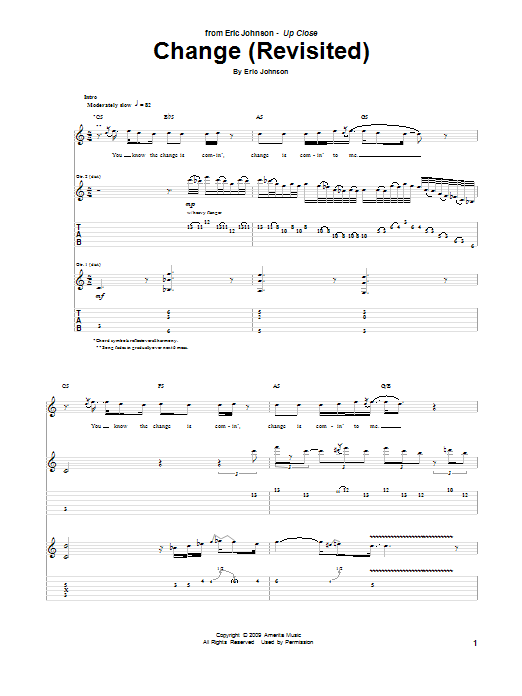 Eric Johnson Change (Revisited) Sheet Music Notes & Chords for Guitar Tab - Download or Print PDF