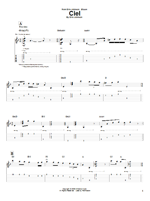 Eric Johnson Ciel Sheet Music Notes & Chords for Guitar Tab - Download or Print PDF