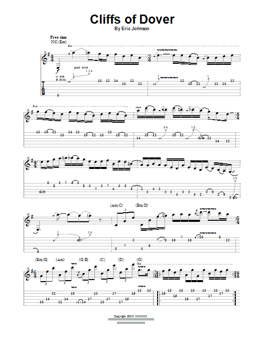 Eric Johnson Cliffs Of Dover Sheet Music Notes & Chords for Guitar Tab - Download or Print PDF