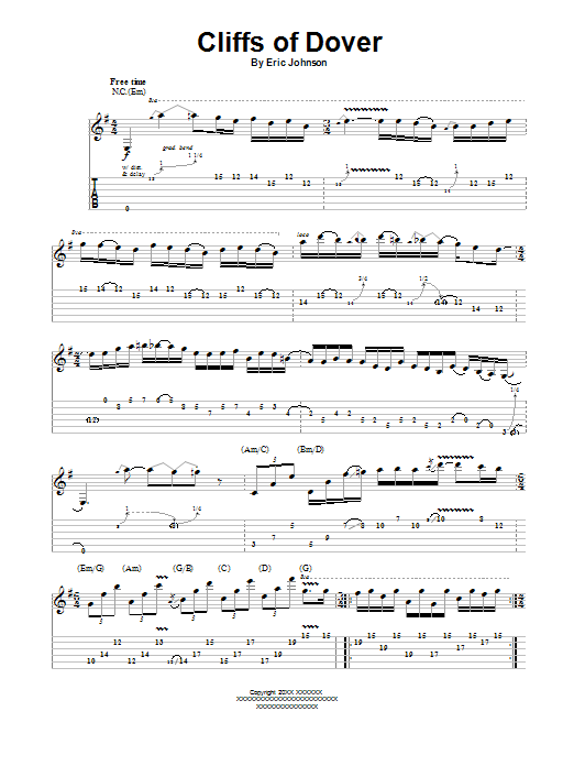Eric Johnson Cliffs Of Dover Sheet Music Notes & Chords for Guitar Tab Play-Along - Download or Print PDF