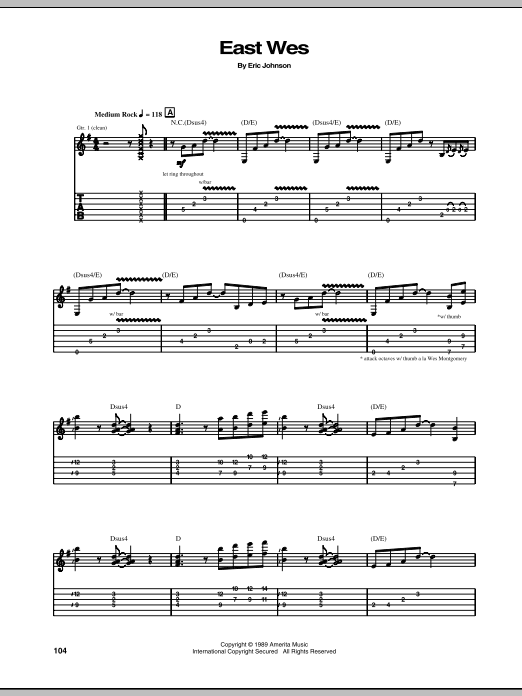 Eric Johnson East Wes Sheet Music Notes & Chords for Guitar Tab - Download or Print PDF