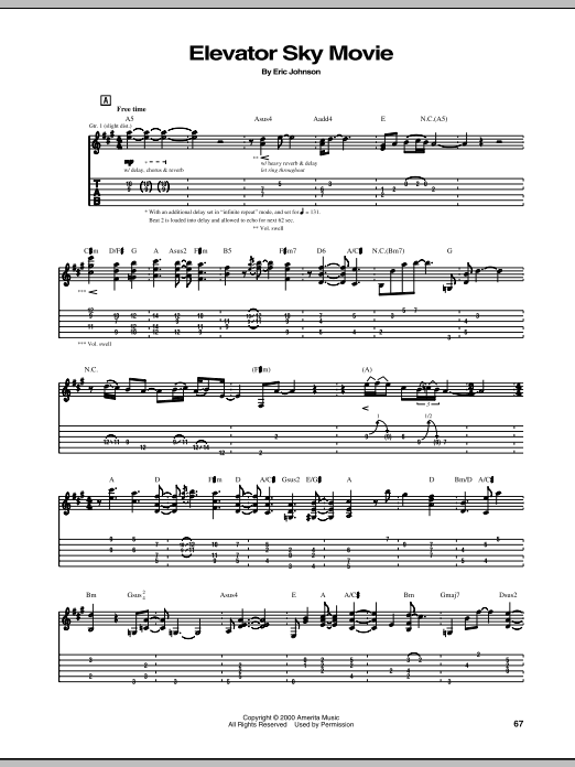 Eric Johnson Elevator Sky Movie Sheet Music Notes & Chords for Guitar Tab - Download or Print PDF