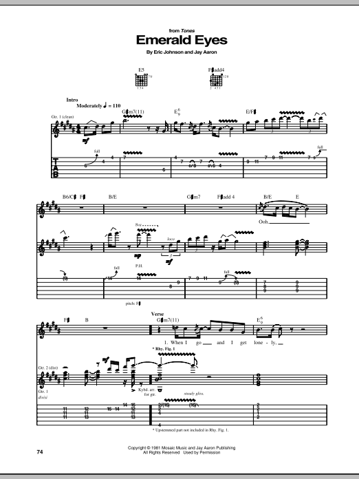 Eric Johnson Emerald Eyes Sheet Music Notes & Chords for Guitar Tab - Download or Print PDF