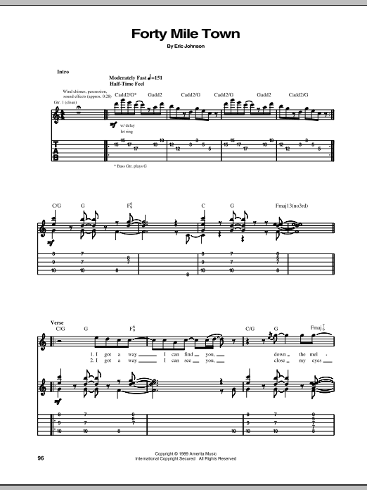 Eric Johnson Forty Mile Town Sheet Music Notes & Chords for Guitar Tab - Download or Print PDF