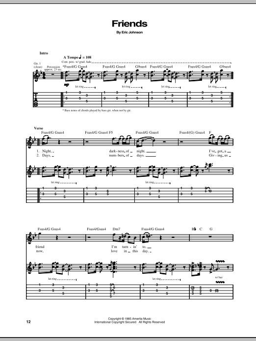 Eric Johnson Friends Sheet Music Notes & Chords for Guitar Tab - Download or Print PDF