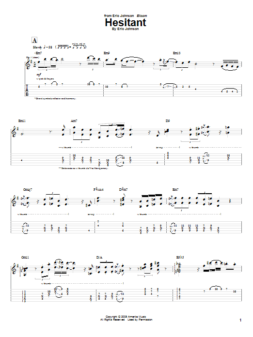 Eric Johnson Hesitant Sheet Music Notes & Chords for Guitar Tab - Download or Print PDF