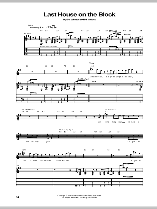 Eric Johnson Last House On The Block Sheet Music Notes & Chords for Guitar Tab - Download or Print PDF