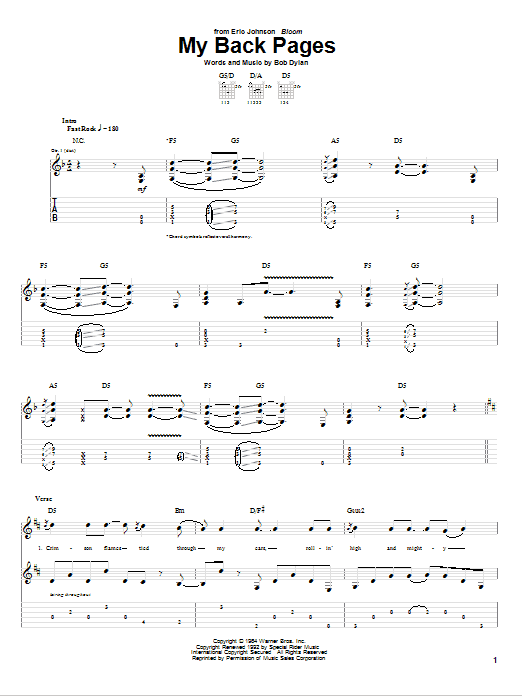 Eric Johnson My Back Pages Sheet Music Notes & Chords for Guitar Tab - Download or Print PDF