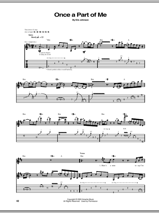 Eric Johnson Once A Part Of Me Sheet Music Notes & Chords for Guitar Tab - Download or Print PDF
