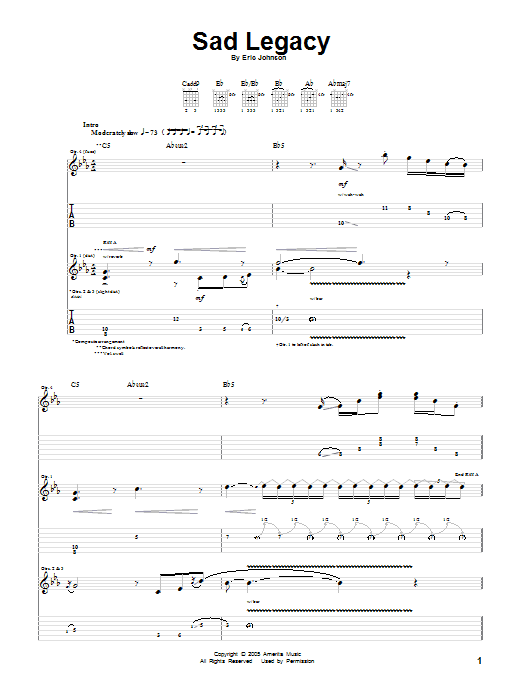 Eric Johnson Sad Legacy Sheet Music Notes & Chords for Guitar Tab - Download or Print PDF Eric Johnson Sad Legacy Sheet Music Notes & Chords for Guitar Tab - Download or Print PDF