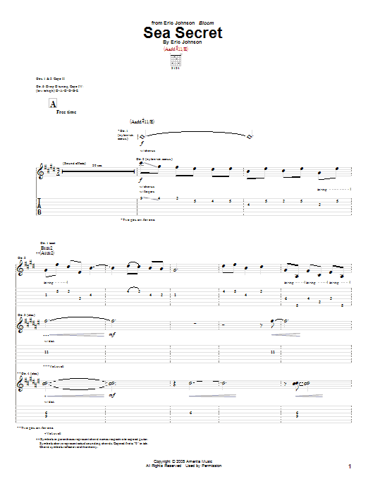 Eric Johnson Sea Secret Sheet Music Notes & Chords for Guitar Tab - Download or Print PDF