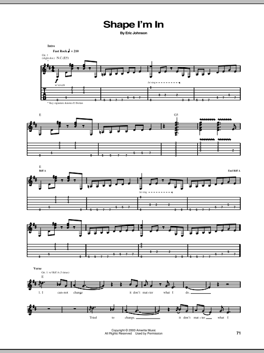 Eric Johnson Shape I'm In Sheet Music Notes & Chords for Guitar Tab - Download or Print PDF
