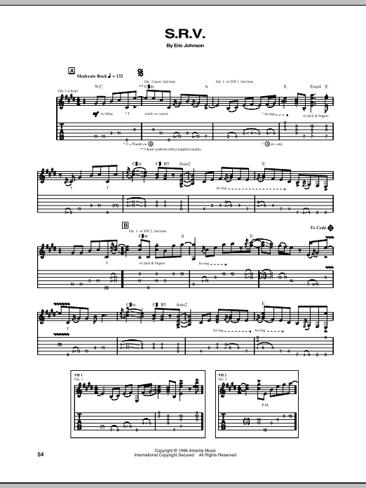 Eric Johnson S.R.V. Sheet Music Notes & Chords for Guitar Tab Play-Along - Download or Print PDF