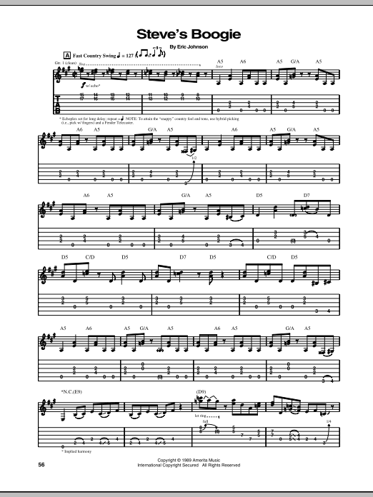 Eric Johnson Steve's Boogie Sheet Music Notes & Chords for Guitar Tab - Download or Print PDF