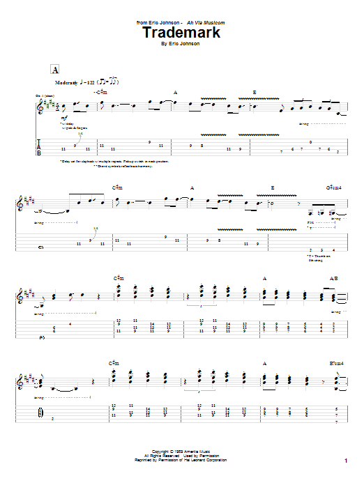 Eric Johnson Trademark Sheet Music Notes & Chords for Guitar Tab Play-Along - Download or Print PDF
