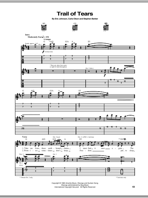 Eric Johnson Trail Of Tears Sheet Music Notes & Chords for Guitar Tab - Download or Print PDF