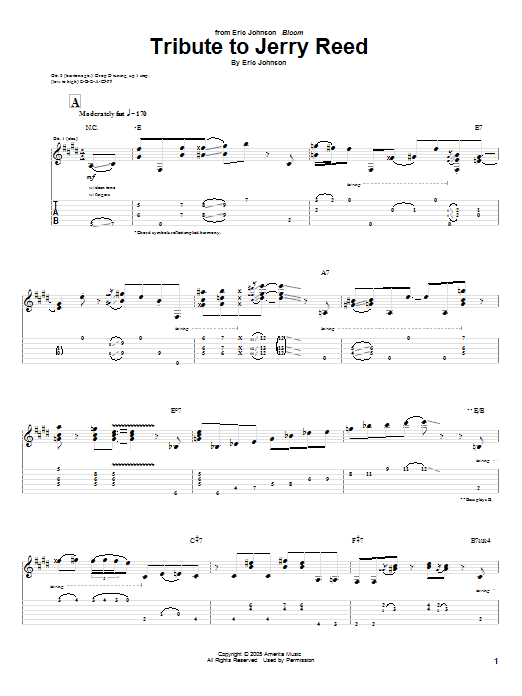 Eric Johnson Tribute To Jerry Reed Sheet Music Notes & Chords for Guitar Tab - Download or Print PDF