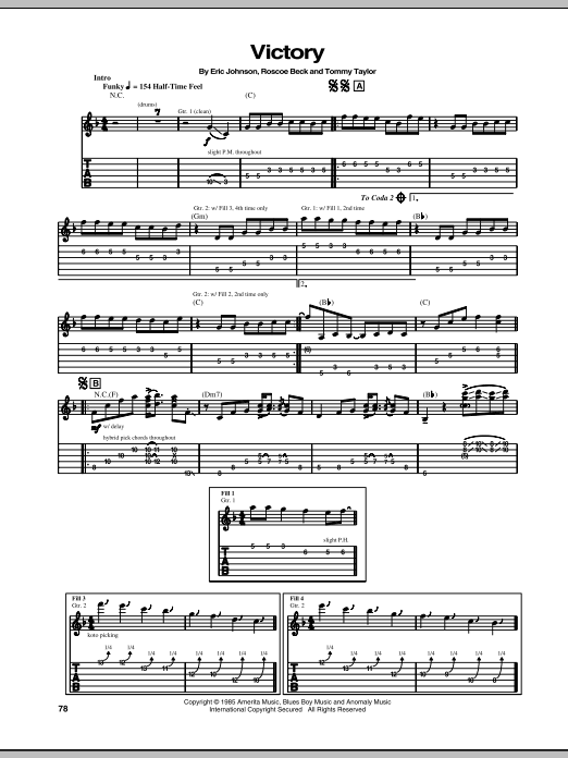 Eric Johnson Victory Sheet Music Notes & Chords for Guitar Tab Play-Along - Download or Print PDF