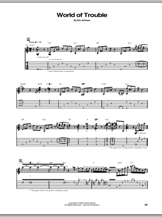 Eric Johnson World Of Trouble Sheet Music Notes & Chords for Guitar Tab - Download or Print PDF