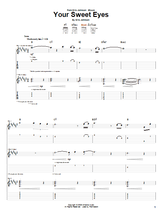 Eric Johnson Your Sweet Eyes Sheet Music Notes & Chords for Guitar Tab - Download or Print PDF