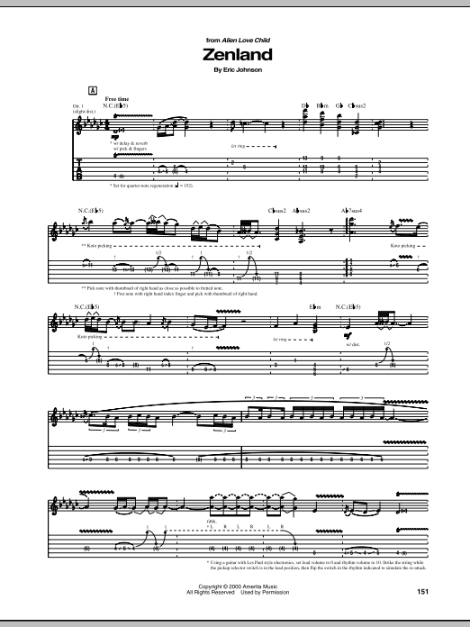 Eric Johnson Zenland Sheet Music Notes & Chords for Guitar Tab - Download or Print PDF