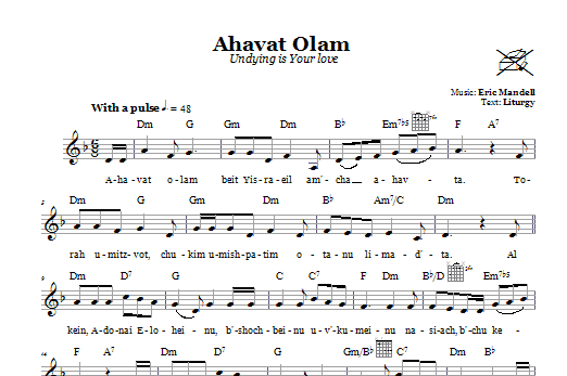 Eric Mandell Ahavat Olam (Undying Is Your Love) Sheet Music Notes & Chords for Melody Line, Lyrics & Chords - Download or Print PDF