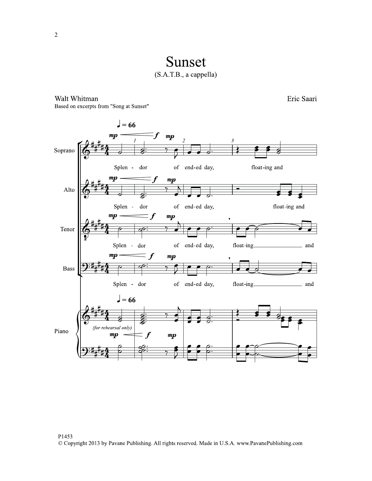 Eric Saari Sunset Sheet Music Notes & Chords for Choral - Download or Print PDF