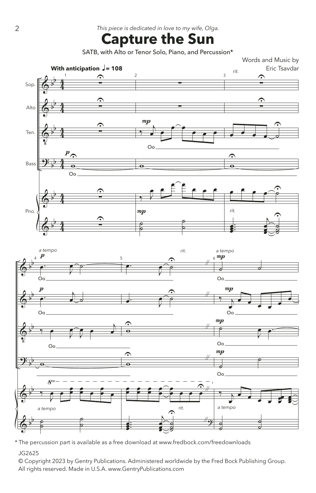 Eric Tsavdar Capture The Sun Sheet Music Notes & Chords for SATB Choir - Download or Print PDF