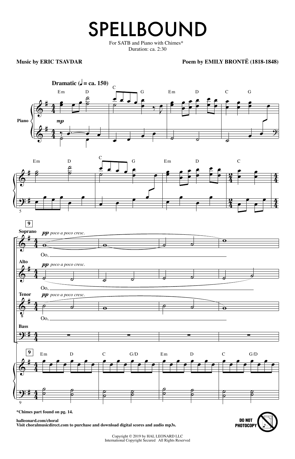 Eric Tsavdar Spellbound Sheet Music Notes & Chords for SATB Choir - Download or Print PDF