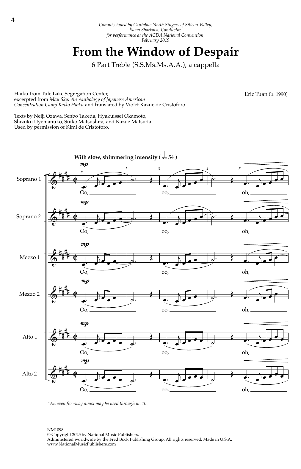 Eric Tuan From The Window Of Despair (6-part Treble) Sheet Music Notes & Chords for SSA Choir - Download or Print PDF