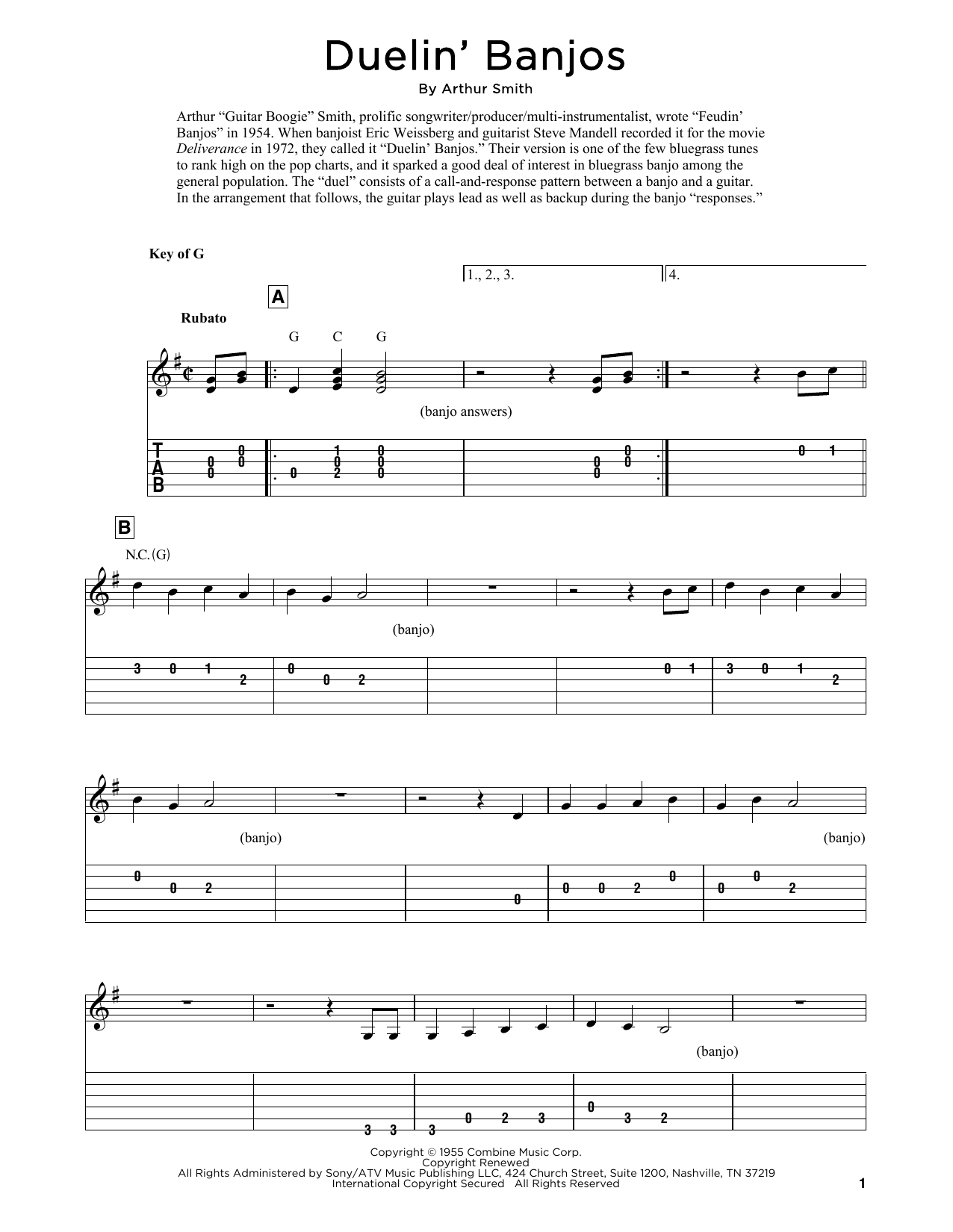 Eric Weissberg & Steve Mandell Duelin' Banjos (arr. Fred Sokolow) Sheet Music Notes & Chords for Banjo Tab - Download or Print PDF