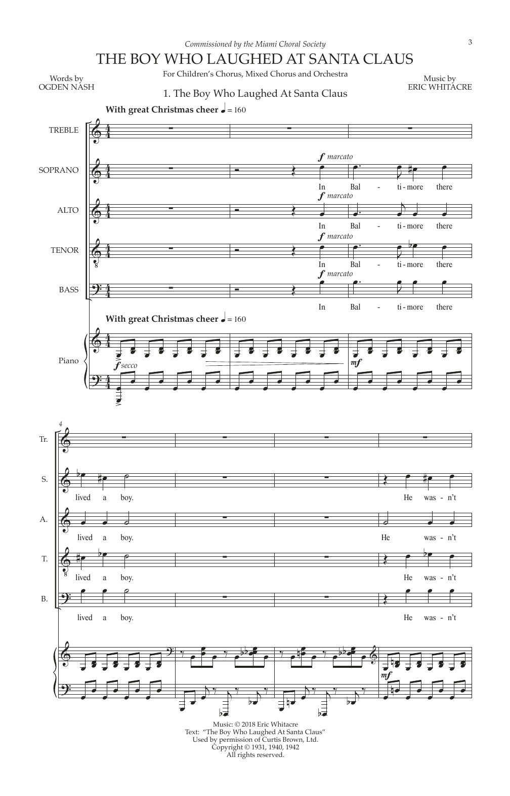 Eric Whitacre & Ogden Nash The Boy Who Laughed At Santa Claus Sheet Music Notes & Chords for Choir - Download or Print PDF
