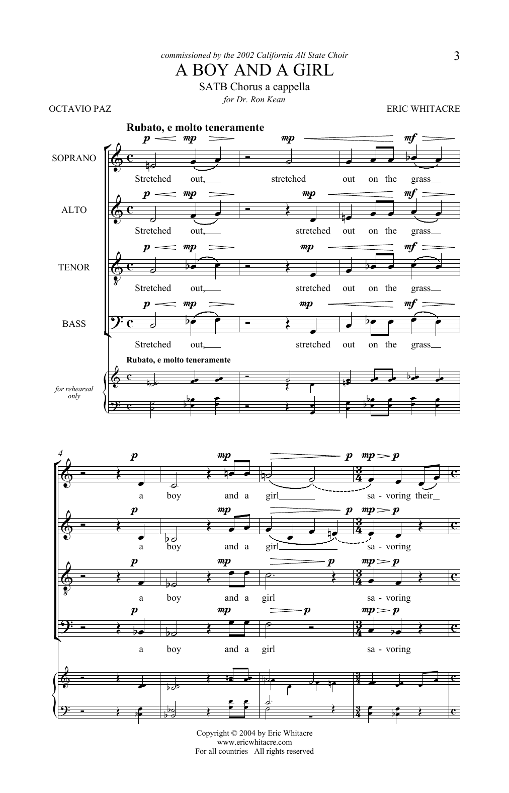 Eric Whitacre A Boy And A Girl Sheet Music Notes & Chords for SATB Choir - Download or Print PDF