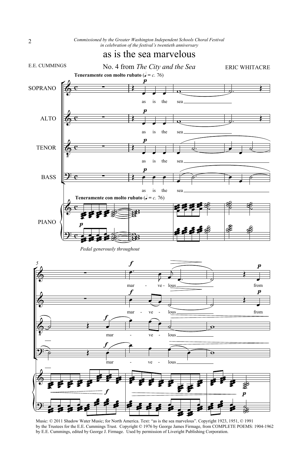 Eric Whitacre As Is The Sea Marvelous (From 'The City And The Sea') Sheet Music Notes & Chords for SATB - Download or Print PDF