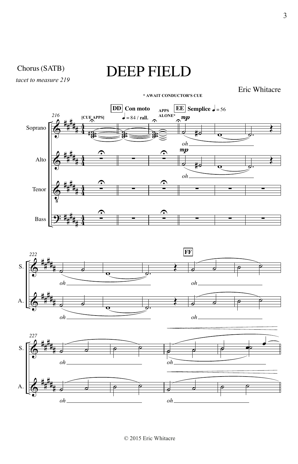 Eric Whitacre Deep Field Sheet Music Notes & Chords for SATB Choir - Download or Print PDF