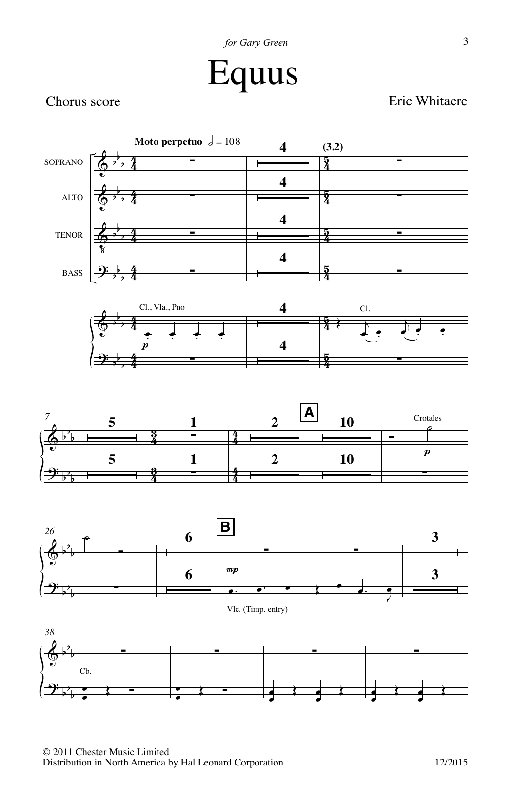 Eric Whitacre Equus Sheet Music Notes & Chords for SATB - Download or Print PDF