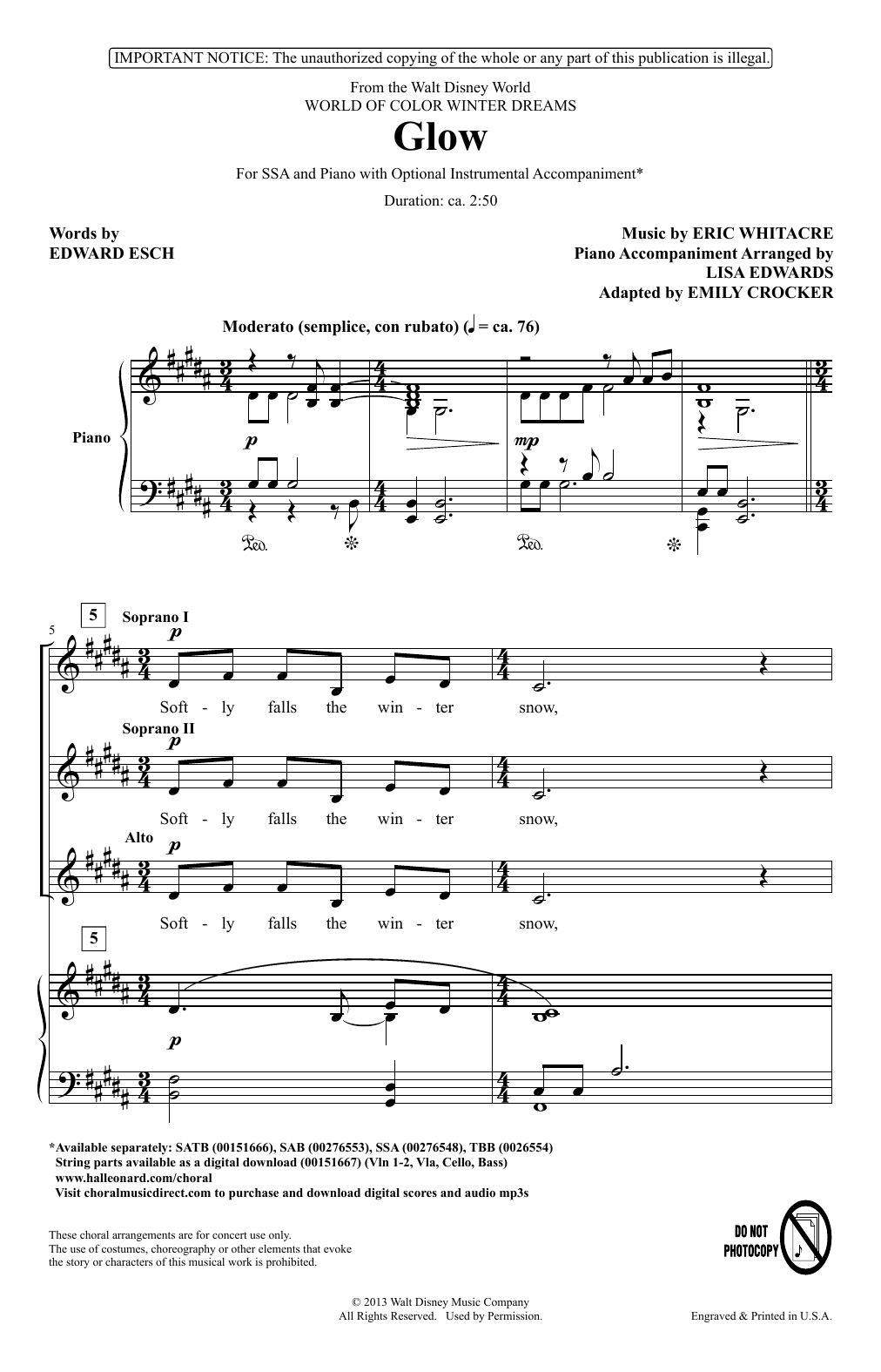 Eric Whitacre Glow (arr. Emily Crocker) Sheet Music Notes & Chords for SAB Choir - Download or Print PDF