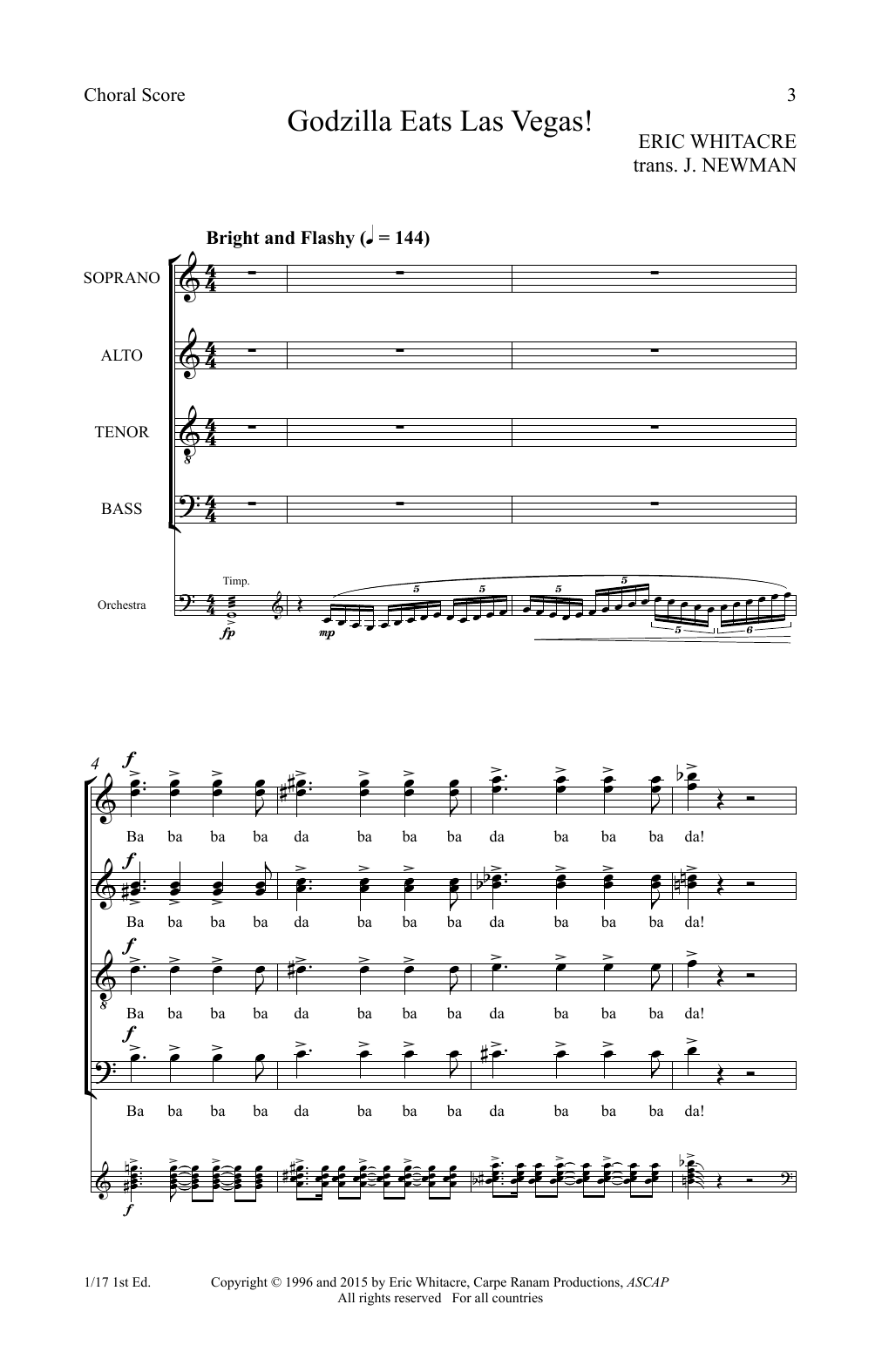 Eric Whitacre Godzilla Eats Las Vegas! Sheet Music Notes & Chords for SATB Choir - Download or Print PDF