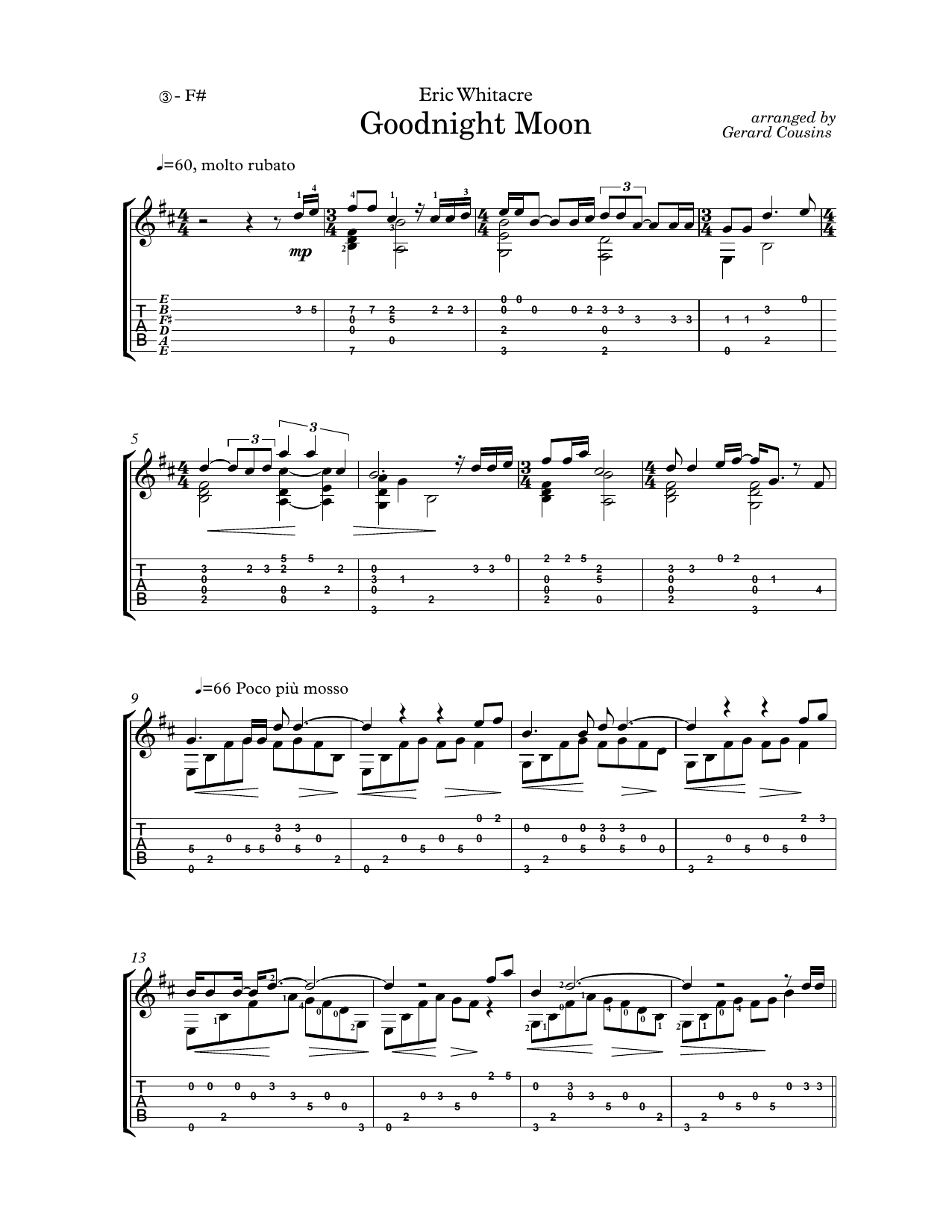 Eric Whitacre Goodnight Moon (arr. Gerard Cousins) Sheet Music Notes & Chords for Solo Guitar - Download or Print PDF