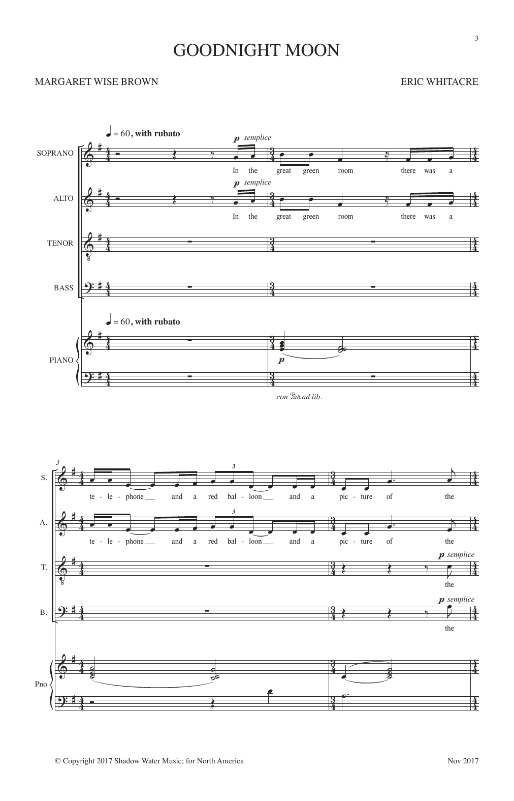Eric Whitacre Goodnight Moon Sheet Music Notes & Chords for Piano & Vocal - Download or Print PDF