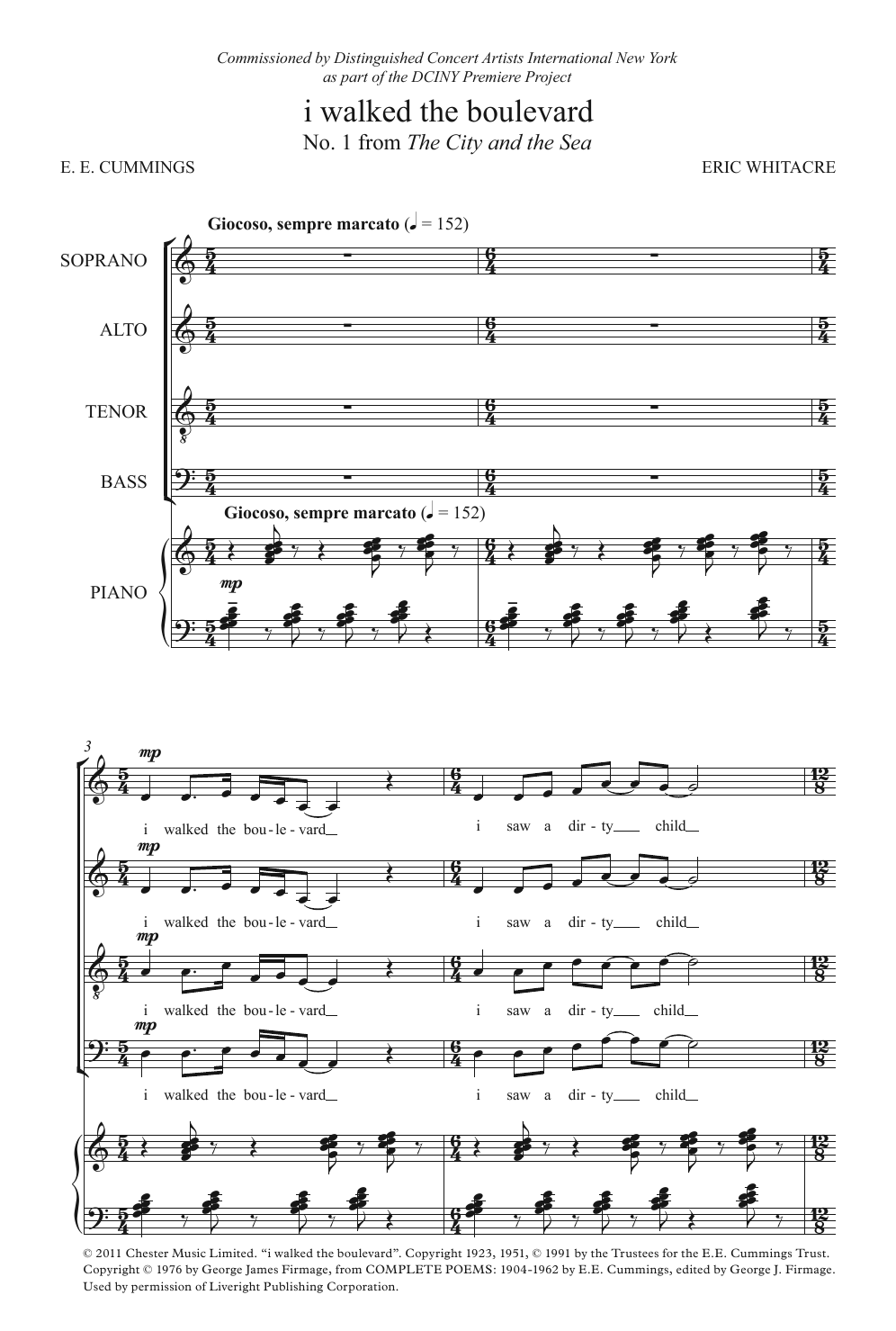 Eric Whitacre I Walked The Boulevard (From 'The City And The Sea') Sheet Music Notes & Chords for SATB - Download or Print PDF