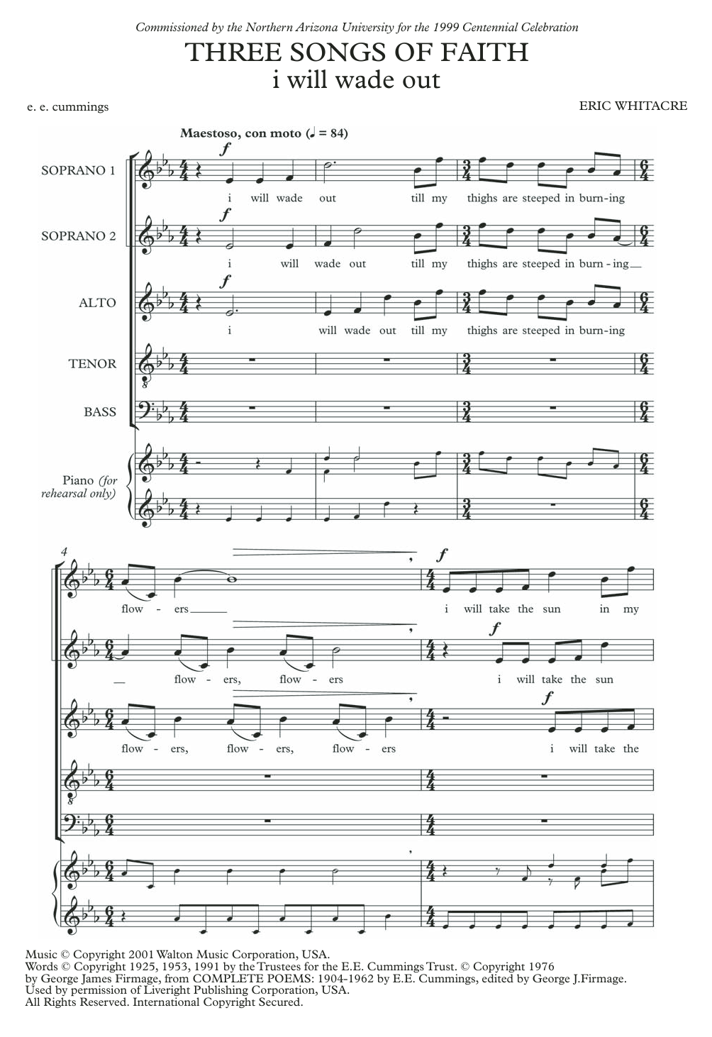 Eric Whitacre I Will Wade Out (from Three Songs Of Faith) Sheet Music Notes & Chords for SATB - Download or Print PDF